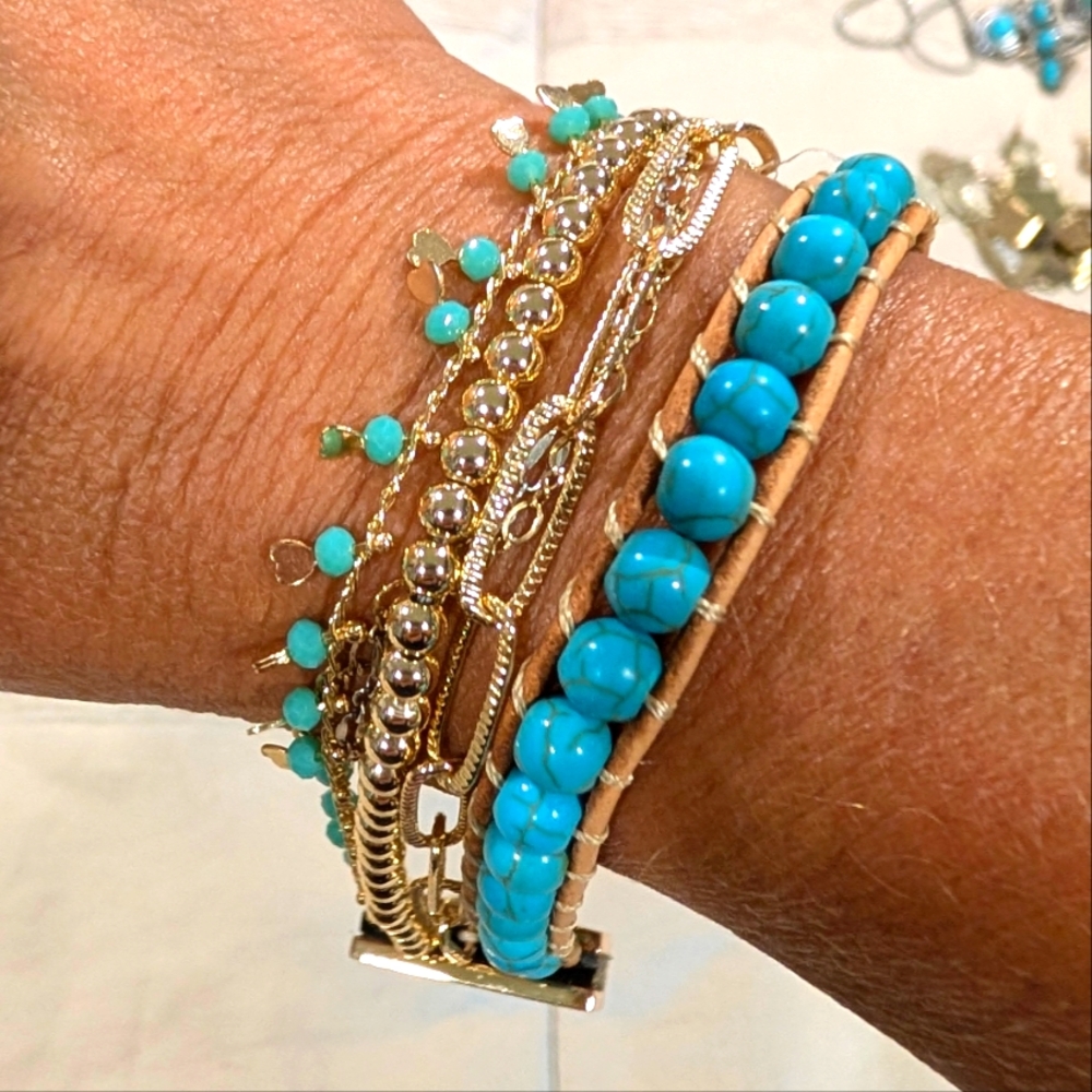 Victoria Emerson Turquoise and Gold Bracelet Set